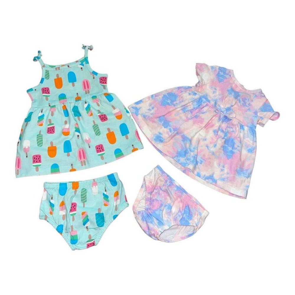 Carters Wonder Nation Baby Girls Dresses 3-6 Mos Tie Dye Popsicles 2-Piece NWOT